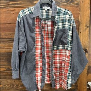 She + Sky Women's Patchwork Plaid Button Down Shirt